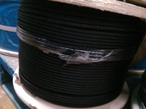 Black Powder Coated Galvanized Wire Rope 1/8" 7x19 - 100, 200, 250, 500, 1000 ft