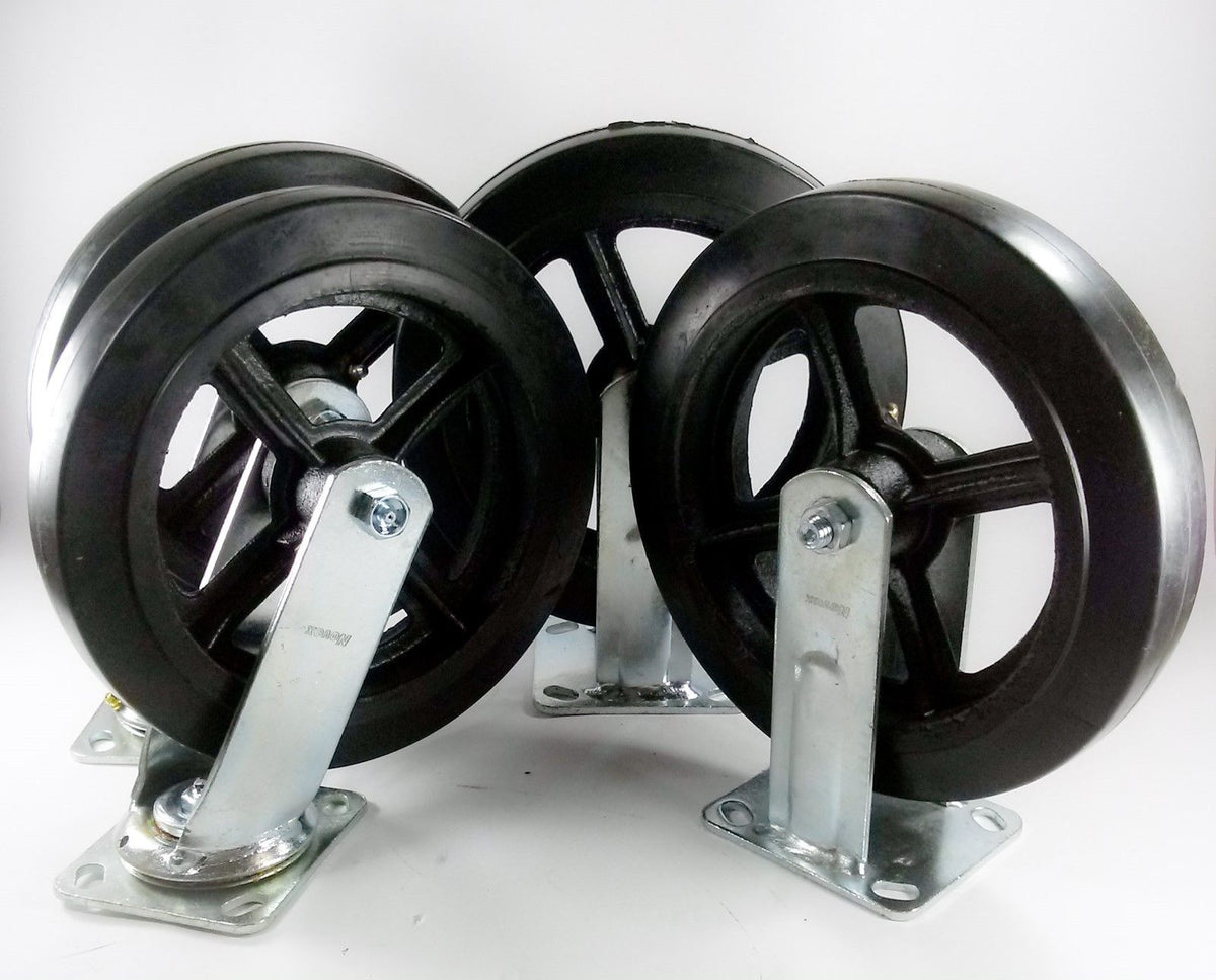 10" x 2" Heavy Duty "Rubber on Cast Iron" Caster 2 Swivels & 2 Rigid