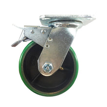 5" x 2"  Polyurethane on Cast Iron (Green) - Swivel with Total Lock Brake