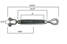 1/2" x 9" Eye/Jaw Turnbuckles for Wire Rope Cable - 1 ea