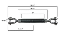 1/2" x 9" Jaw/Jaw Turnbuckles for Wire Rope Cable - 10 ea