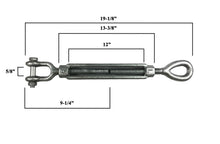 1/2" x 12" Eye/Jaw Turnbuckles for Wire Rope Cable - 2 ea