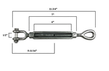 3/8" x 6" Eye/Jaw Turnbuckles for Wire Rope cable - 10 ea
