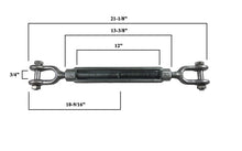 5/8" x 12" Jaw/Jaw Turnbuckles for Wire Rope Cable - 2 ea