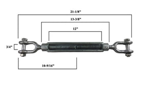 5/8" x 12" Jaw/Jaw Turnbuckles for Wire Rope Cable - 2 ea