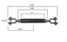1/2" x 6" Jaw/Jaw Turnbuckles for Wire Rope Cable - 1 ea