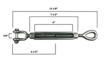 1/2" x 6" Eye/Jaw Turnbuckles for Wire Rope Cable - 2 ea