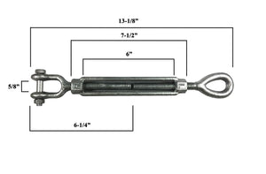 1/2" x 6" Eye/Jaw Turnbuckles for Wire Rope Cable - 2 ea