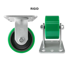 Heavy Duty Caster 4" x 2" Green Polyurethane on Cast Iron Wheel - Rigid