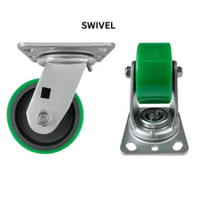 Heavy Duty Caster 4" x 2" Green Polyurethane on Cast Iron Wheel - Swivel