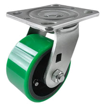 Heavy Duty Caster 4" x 2" Green Polyurethane on Cast Iron Wheel - Swivel