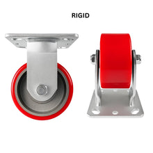 Heavy Duty Caster 4" x 2" Red Polyurethane on Cast Iron Wheel - Rigid