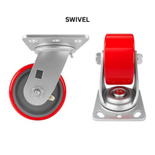 Heavy Duty Caster 4" x 2" Red Polyurethane on Cast Iron Wheel - Swivel
