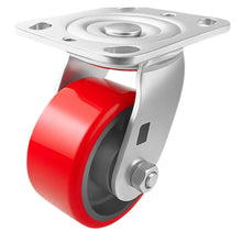 Heavy Duty Caster 4" x 2" Red Polyurethane on Cast Iron Wheel - Swivel