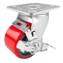 Heavy Duty Caster 4" x 2" Red Polyurethane on Cast Iron Wheel - Swivel with Brake