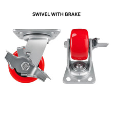 Heavy Duty Caster 4" x 2" Polyurethane on Plastic Wheel - Swivel with Brake