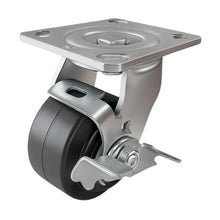 Heavy Duty Caster 4" x 2" Rubber on Cast Iron Wheel - Swivel with Brake
