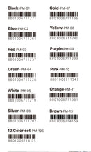Munhwa PM color chart, item numbers PM-01 through PM-13 with EAN barcodes