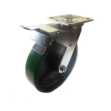 4" x 2" Green Polyurethane on Cast Iron Swivel Caster with Total Lock Brake, Series 40 (40-40S-A1-PC-TTL(G))