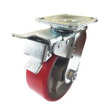 4" x 2" Red Polyurethane on Cast Iron Swivel Caster with Total Lock Brake, Series 40 (40-40S-A1-PC-TTL(R))