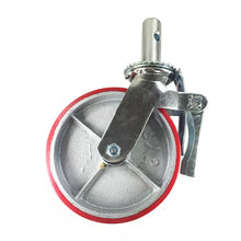 Scaffold Caster 8" x 2" Red Wheels w/ Locking Brakes 1-3/8" 800 lbs. Capacity