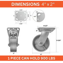 Heavy Duty Caster 4" x 2" Steel Wheel - Rigid