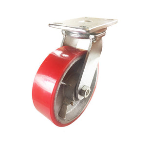 8" x 2" Red Polyurethane on Cast Iron Casters -  2 Rigids and 2 Swivels