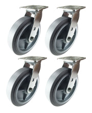 8" x 2" Non-Marking Rubber Tread Plastic Core Caster- 4 Swivels (Flat)