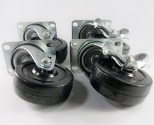 3-1/2" x 1-1/4" Hard Rubber Wheel Casters (A1) - 4 Swivels with 2 Brake