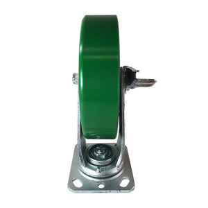 8" x 2" Green Polyurethane on Cast Iron Casters -  Swivel with Brake