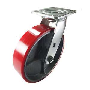 8" x 2" Red Polyurethane on Cast Iron Casters -  Swivel