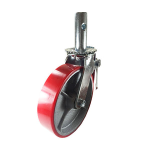 Scaffold Caster 8" x 2" Red Wheels w/ Locking Brakes 1-3/8"  800 lbs. Capacity
