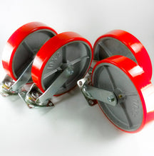 10" x 2" Red Polyurethane on Cast Iron Casters -  4 Swivels