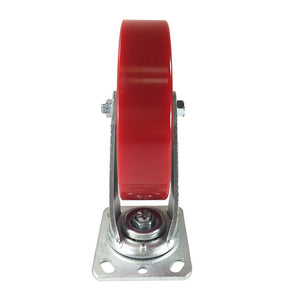 8" x 2" Red Polyurethane on Cast Iron Casters -  Swivel
