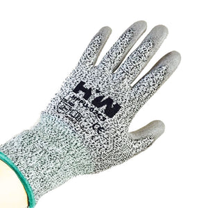 HYW 1 Pair 13 Gauge HPPE Cut Resistant Polyurethane Palm Coated Glove Gray New