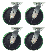 8" x 2" Green Polyurethane on Cast Iron Casters -  4 Swivels