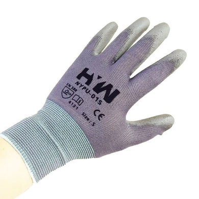 HYW 12 Pairs Gray 13 Gauge Nylon Machine Knit Polyurethane Palm Coating Glove