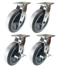 8"x 2" Non-Marking Rubber Tread Plastic Core Caster-2 Swivels & 2 w/ Brake (F)
