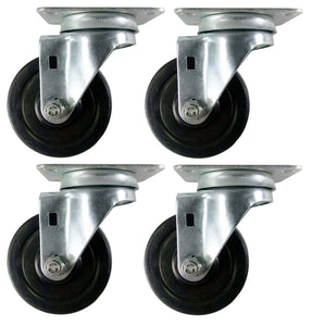 3-1/2" x 1-1/4" Hard Rubber Wheel Casters (A1) - 4 Swivels