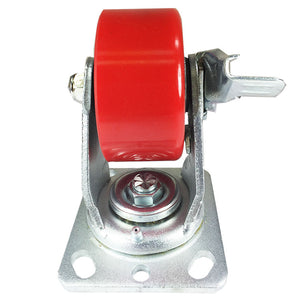 4" x 2"  Polyurethane on Cast Iron (Red) - Swivel with Brake