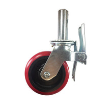 Scaffold Caster 6" x 2" Red PU Wheel Locking Brake 1-3/8" Stem 900 lbs Capacity