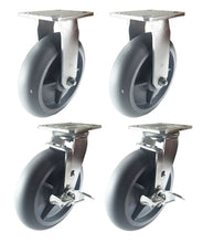 8"x 2" Non-Marking Rubber Tread Plastic Core Caster - 2 Rigids & 2 w/ Brake (R)
