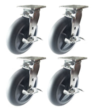 8" x 2" Non-Marking Rubber Tread Plastic Core Caster - 4 Swivels with Brake (R)