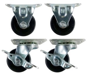 2" Hard Rubber Wheel Caster - 2 Rigids and 2 Swivels with Brake