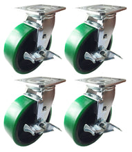 6" x 2"  Polyurethane on Cast Iron (Green) - 4 Swivels with Brake