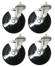 5" x 1-1/4" Hard Rubber on Threaded Stem Casters (B1) - 4 Swivels with Brake