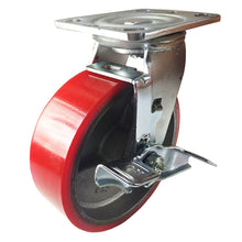 6" x 2"  Polyurethane on Cast Iron (Red) - Swivel with Brake
