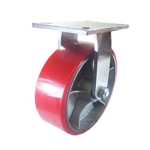 10" x 3" Red Polyurethane on Cast Iron Casters -  4 Rigids