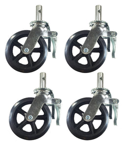 4 pcs Scaffold Caster 8" x 2" Black  Wheels w/ Locking Brakes 1-3/8"  2000 lbs.