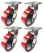 6" x 2"  Polyurethane on Cast Iron (Red) - 4 Swivels